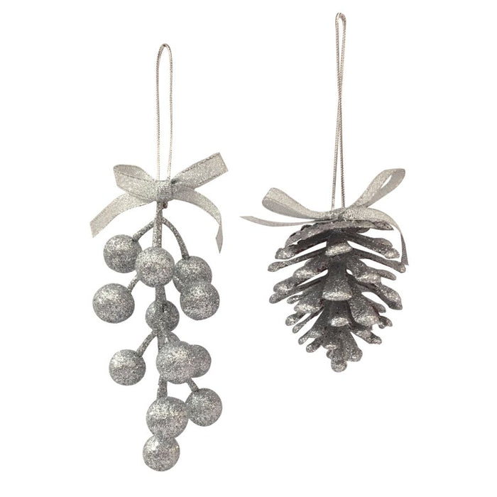 ADDOBBO NATALIZIO GLITTER ARGENTO PIGNA O BACCHE CON FIOCCO PREZZO CAD