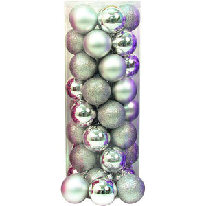 PALLINE DI NATALE ARGENTO 6 CM LUCIDE OPACHE GLITTER IN PLASTICA CONFEZIONE 40PZ