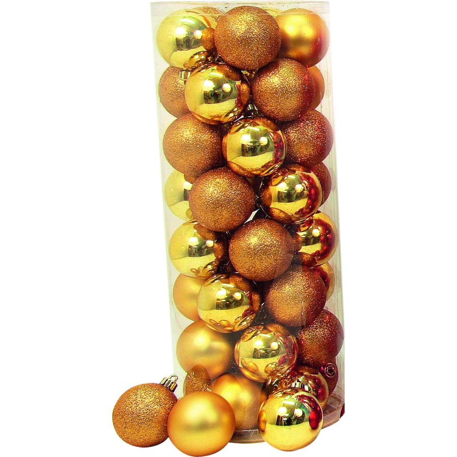 PALLINE DI NATALE ORO 6 CM LUCIDE OPACHE GLITTER IN PLASTICA CONFEZIONE 40 PEZZI