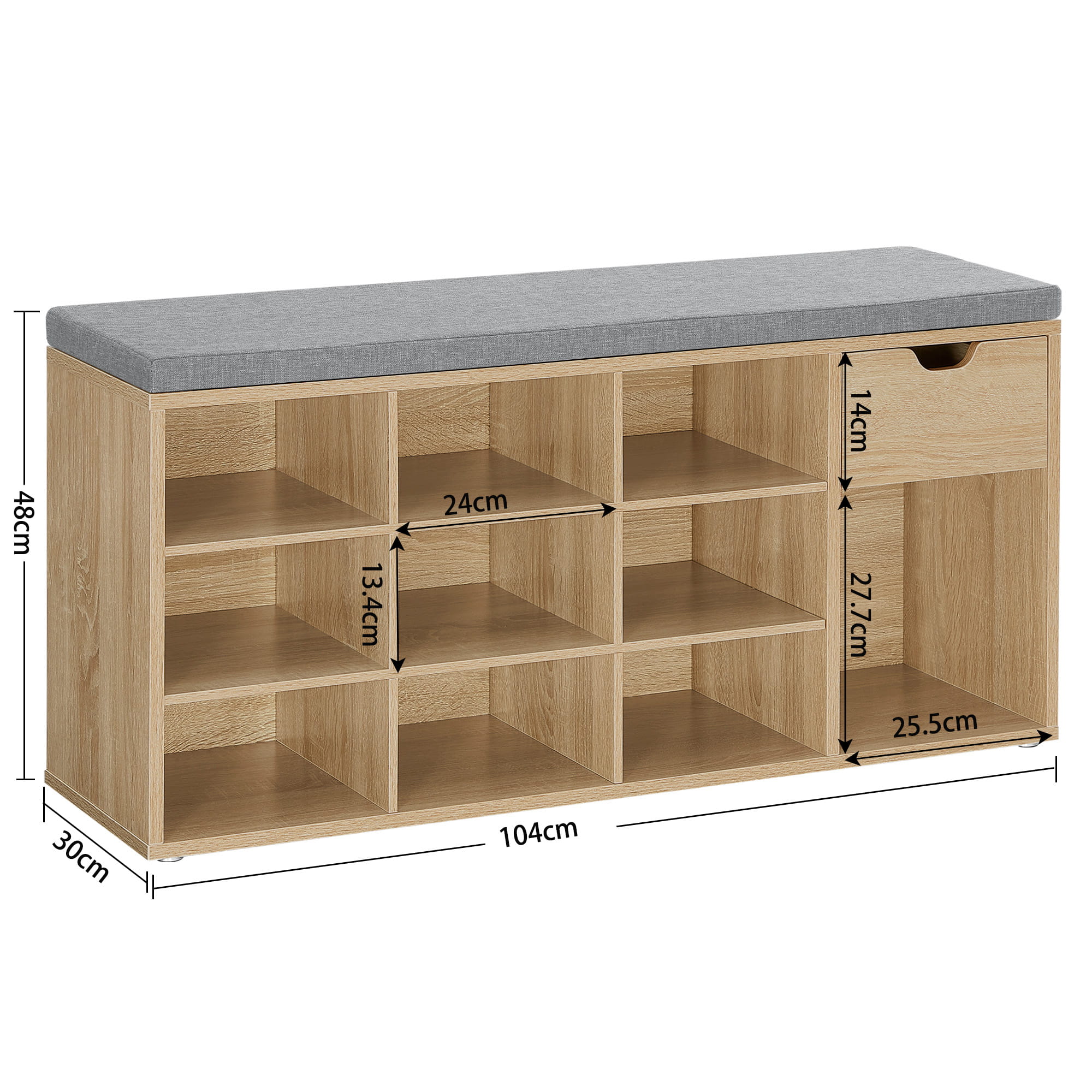 Scarpiera Valora con seduta e cassetto - Rovere Sonoma Grigio Lino