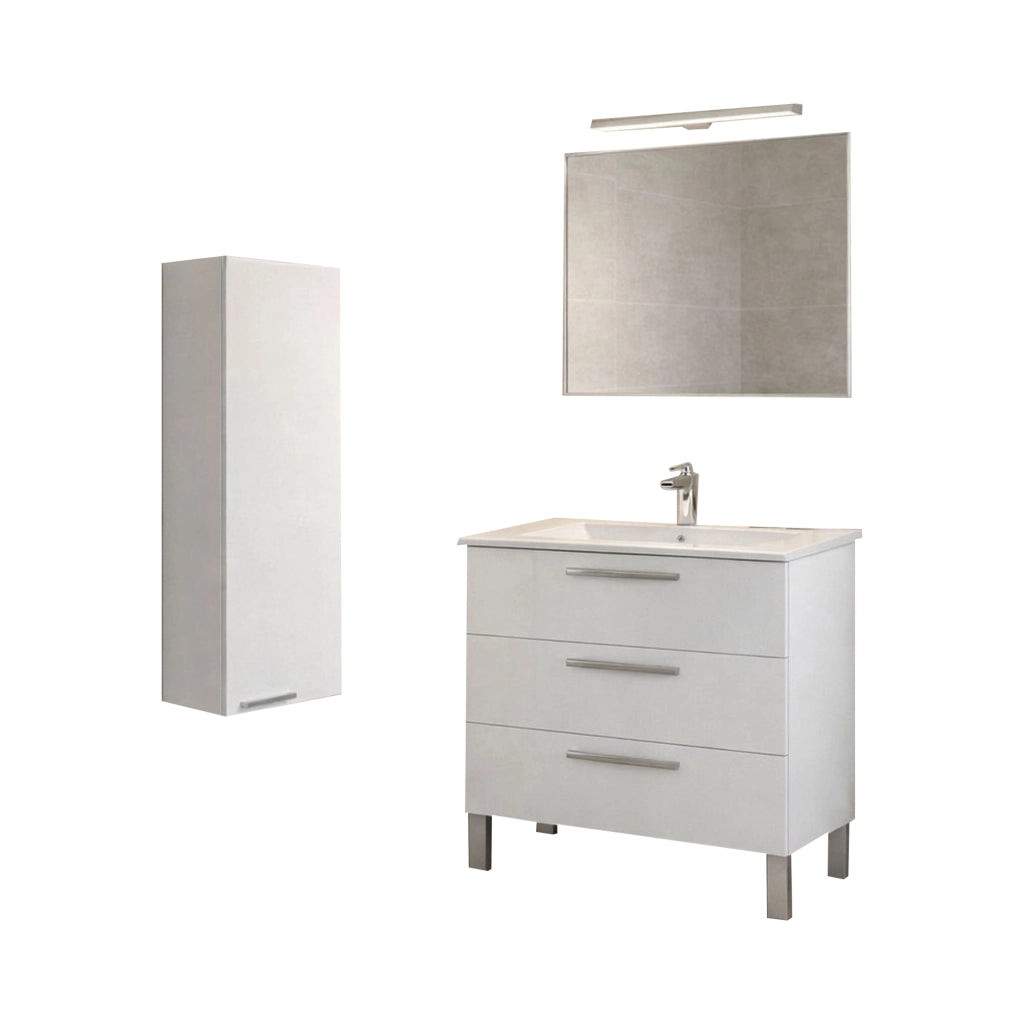 Tavoleto, set Mobili Bagno Specchio Incluso, Bianco Lucido