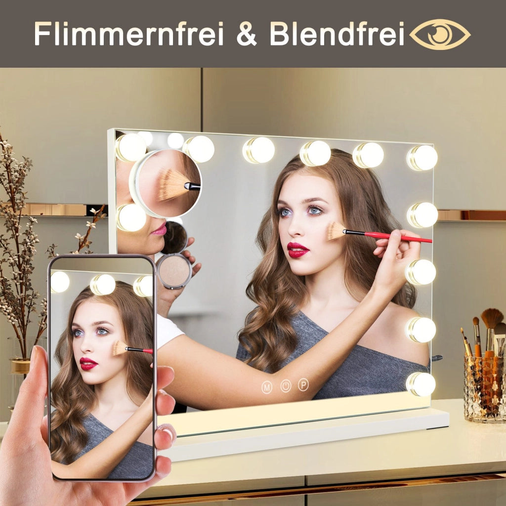 ZMH Specchietto da Trucco Hollywood con Luci LED 14 Diodi USB 50x40 cm 3 Modalità Touch Dimmabile Specchio da Toeletta