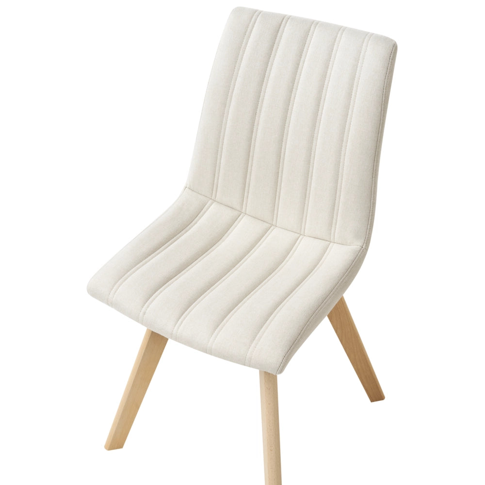 Set di 2 Sedie da Pranzo Tessuto bianco sporco e Gambe in Legno Imbottitura verticale Schienale curvo