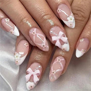 Press-on unghie glitter corti - 24 pezzi a forma di mandorla French manicure