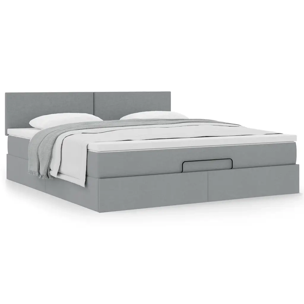 Pouf Letto con Materasso Grigio Chiaro 160x200 cm in Tessuto 3311387
