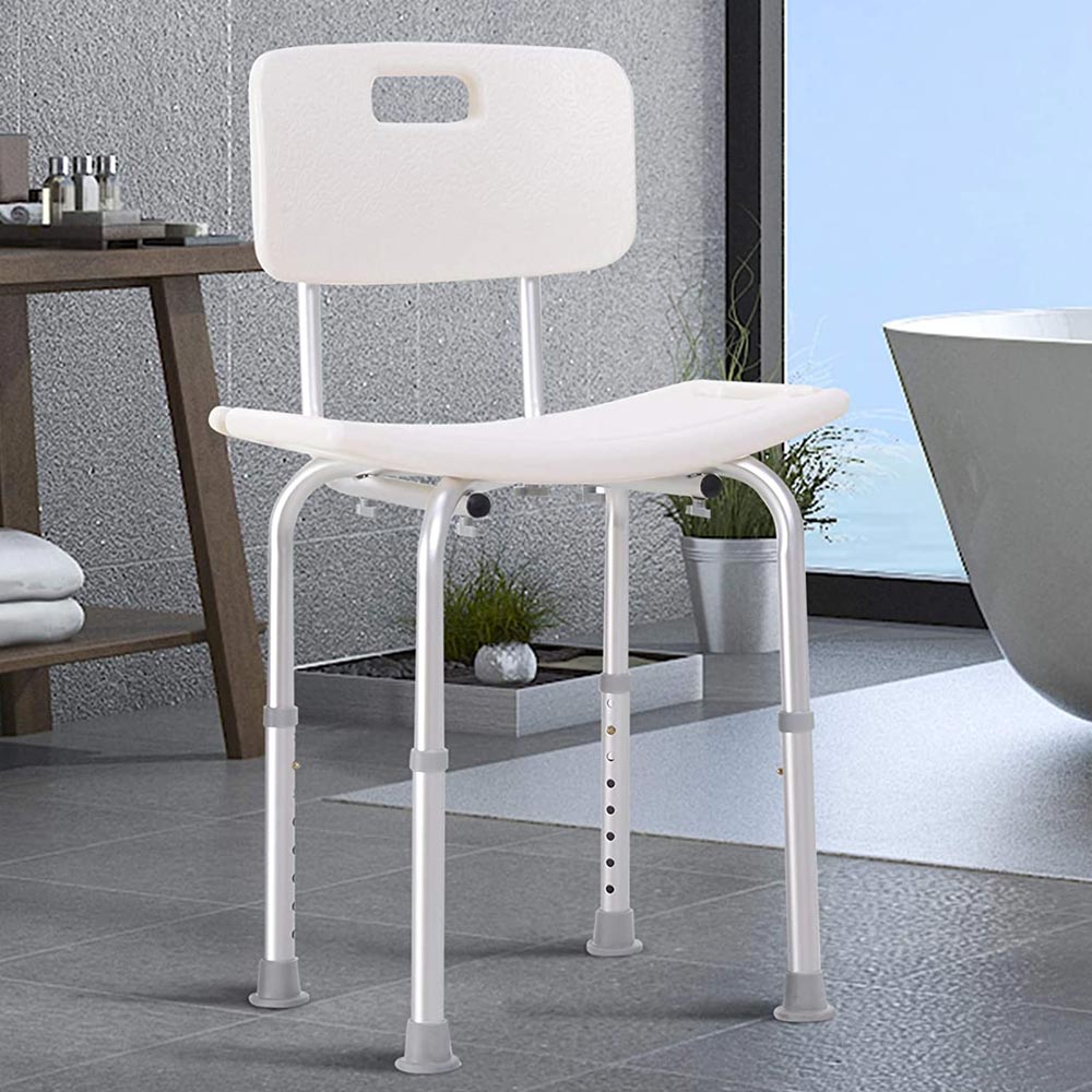 Sedile da doccia con Schienale Altezza Regolabile Sedia Sgabello vasca Anziani