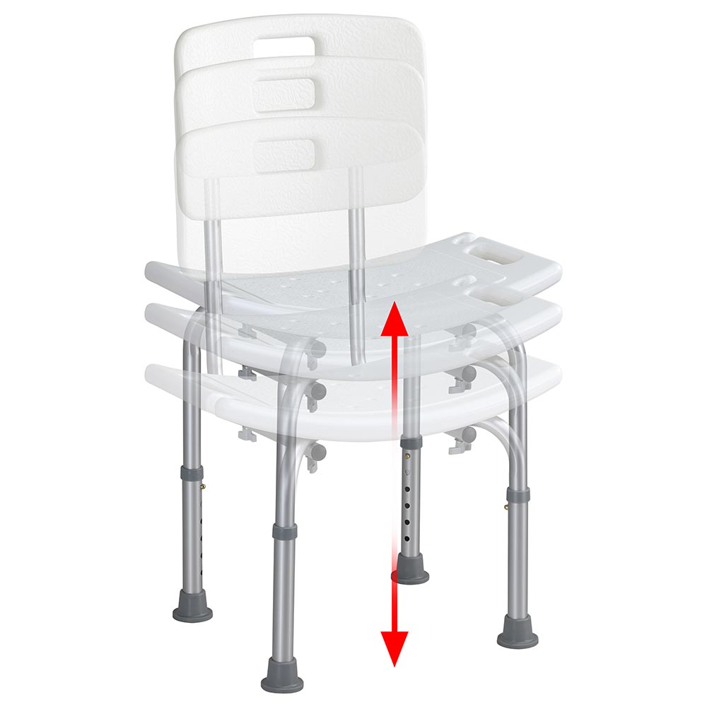 Sedile da doccia con Schienale Altezza Regolabile Sedia Sgabello vasca Anziani