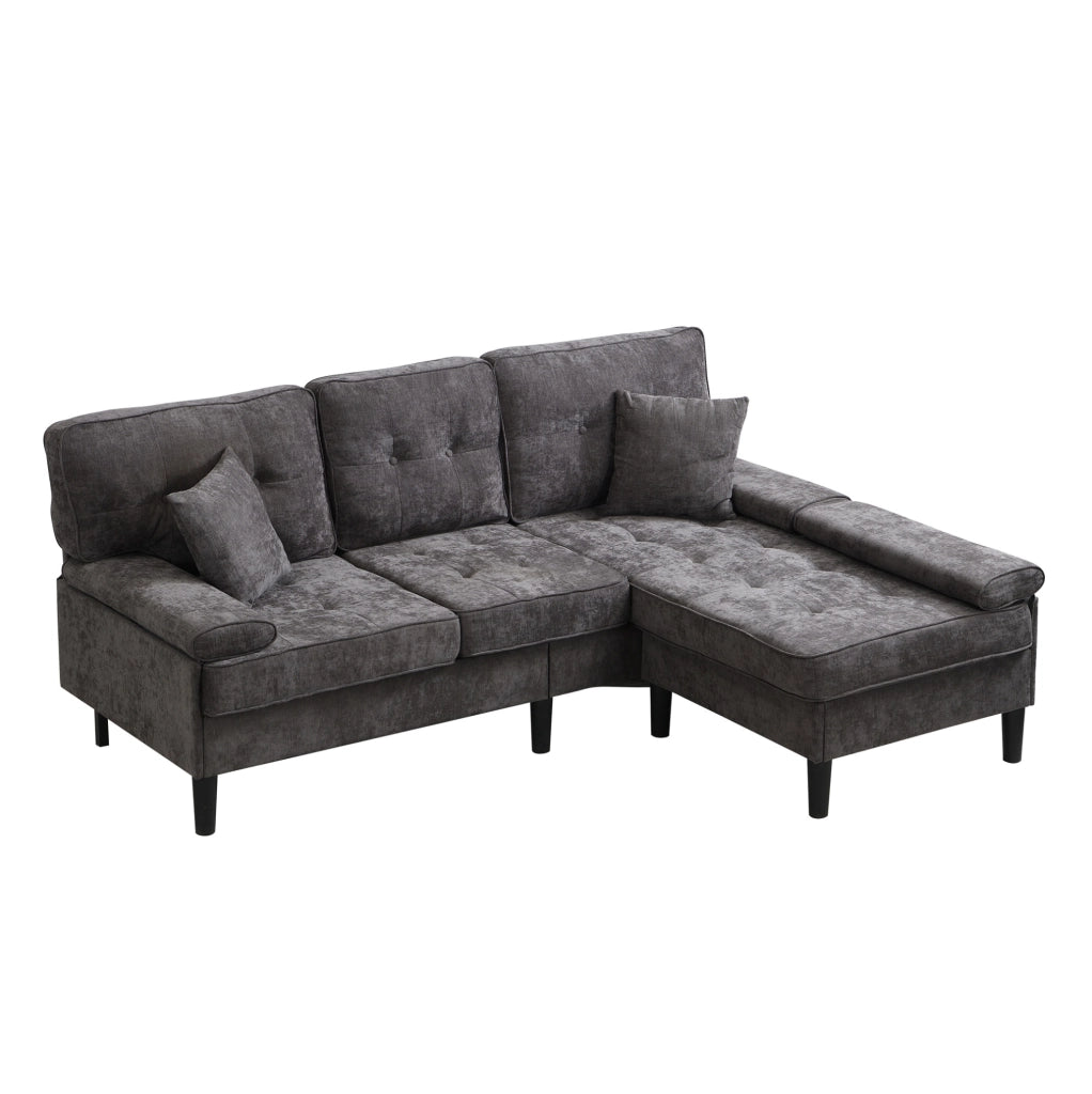 Divano angolare modulare a L in chenille con funzione letto e pouf mobile, 195 cm, ideale per appartamenti