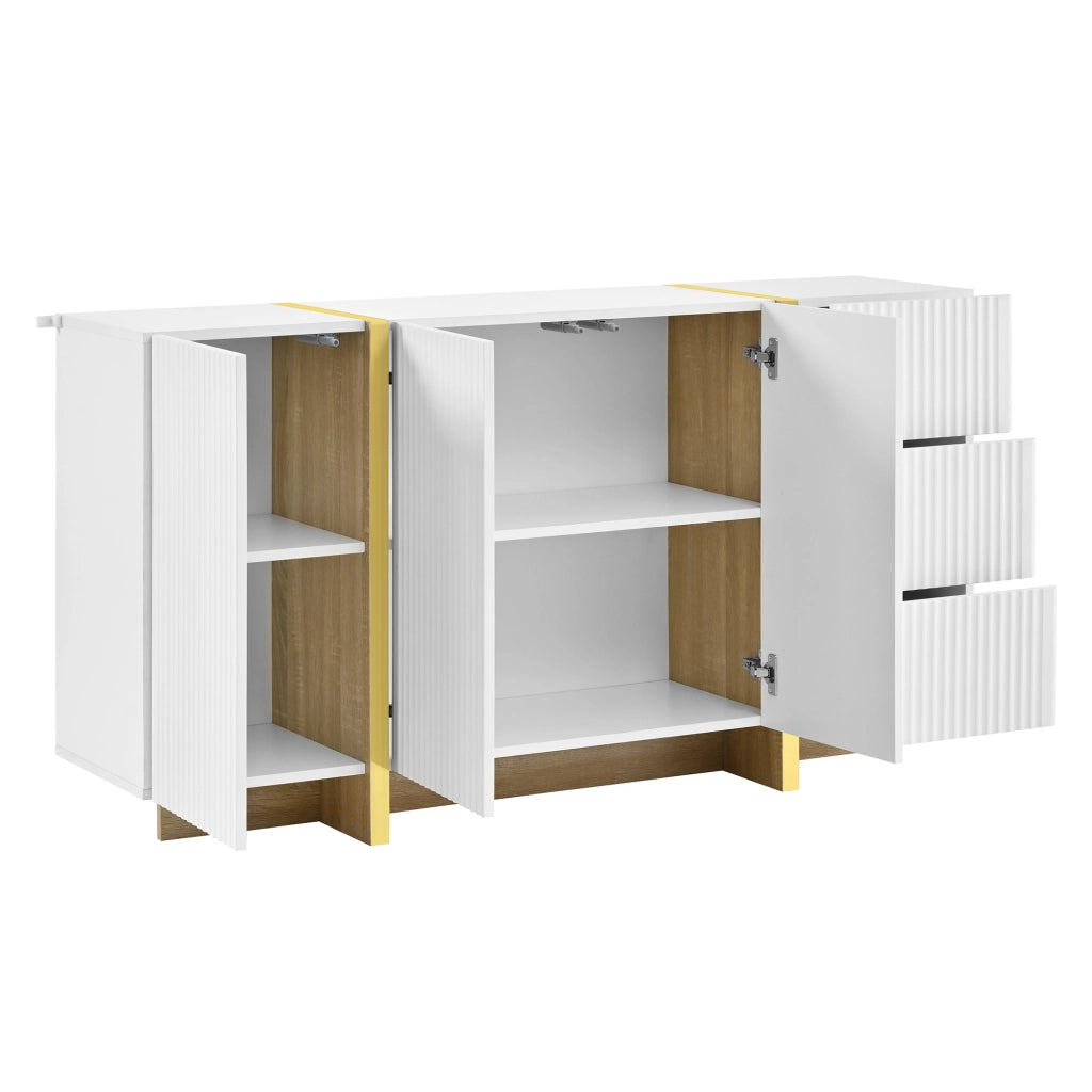 Combinazione mobile TV e sideboard bianca con frontali scanalati in MDF e pannello truciolare