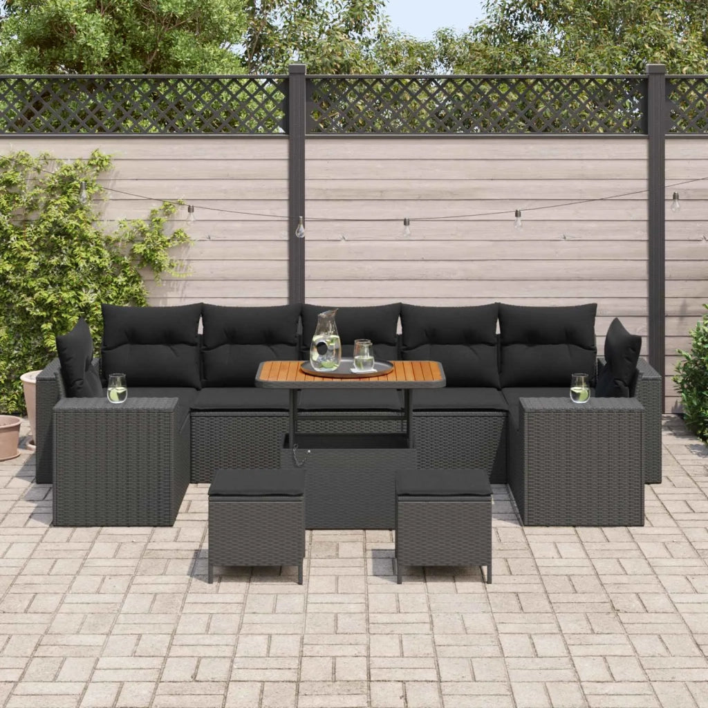 Set Divano da Giardino con cuscino con cuscino 10 pcs Nero