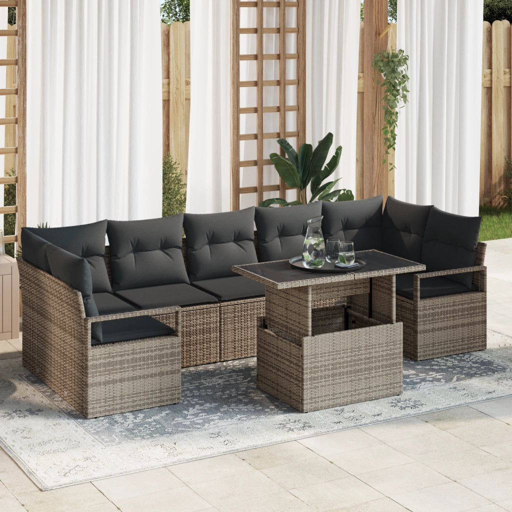 Set Divano Giardino 8 Pezzi con Cuscini Grigio Polyrattan