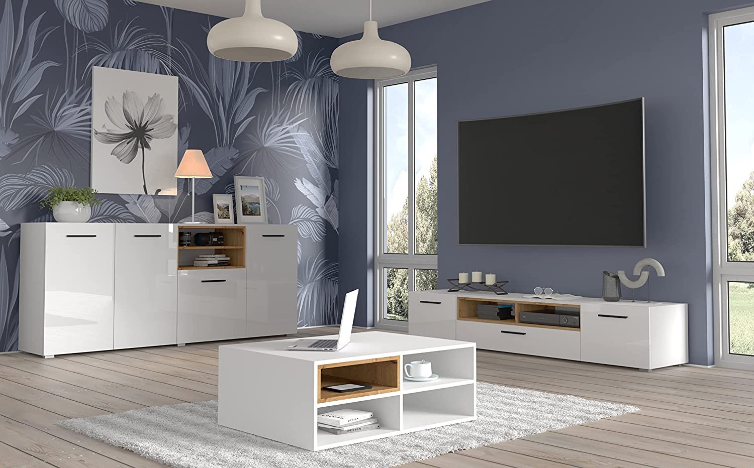MOBILE TAVOLINO DA CAFFE' PORTA PC ANETTE 94x70x37cm BIANCO ROVERE