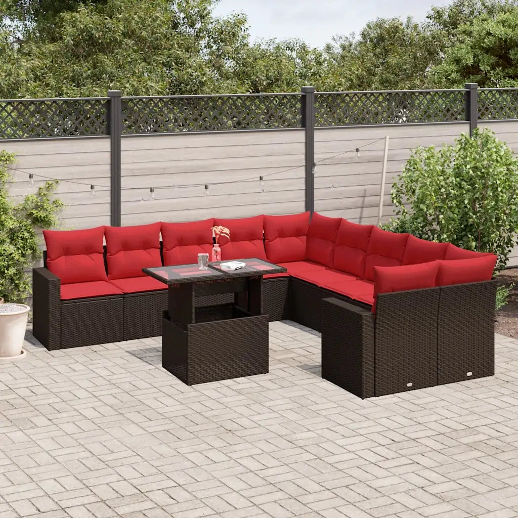 Set Divani da Giardino 11 pz con Cuscini Marrone in Polyrattan 3267544