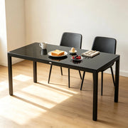Tavolo da pranzo da esterno con piano in vetro temperato, piedini regolabili, in alluminio nero, 180 × 80 × 72 cm