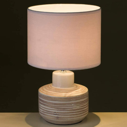 Lampada da Tavolo Lume Comodino Ceramica Tessuto Bianco Design Moderno Abatjour