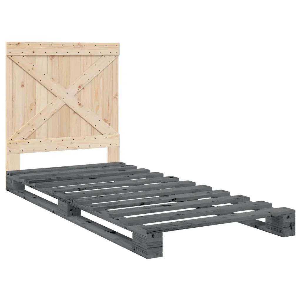Giroletto con Testiera-Struttura Letto con testiera Grigio 90x200 cm Legno Massello di Pino 643620