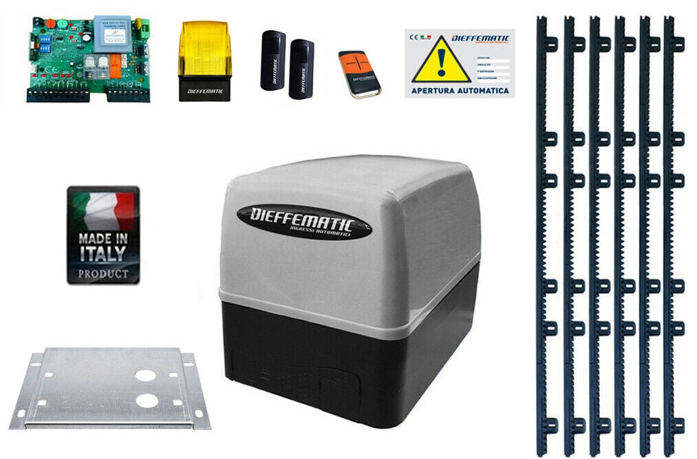 KIT CANCELLO SCORREVOLE 230V 400KG AUTOMAZIONE AUTOMATISMO + 6 MT CREMAGLIERA