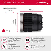 Obiettivo video V-AF 100 mm T2,3 FE compatibile con Sony E, per videocamera, con autofocus risoluzione 8K e lampada Tally, alta intensità luminosa per full-frame e APS-C