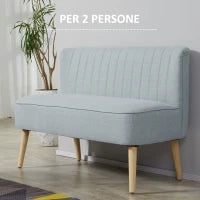 Divano 2 Posti Moderno in Tessuto Senza Braccioli con Gambe in Legno, 117x56.5x77 cm, Celeste