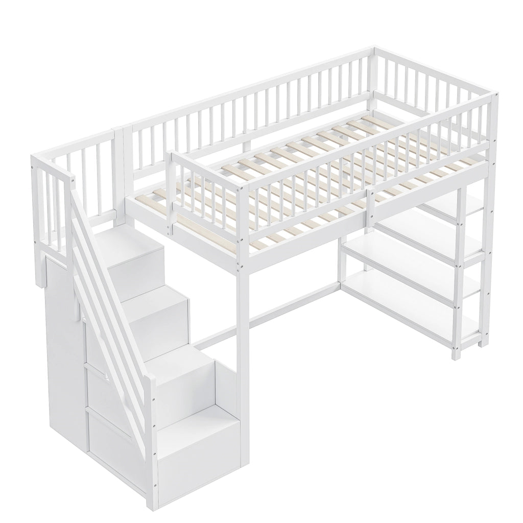 LETTO A CASTELLO multifunzionale 90 x 200 cm bianco con armadio e ripiani