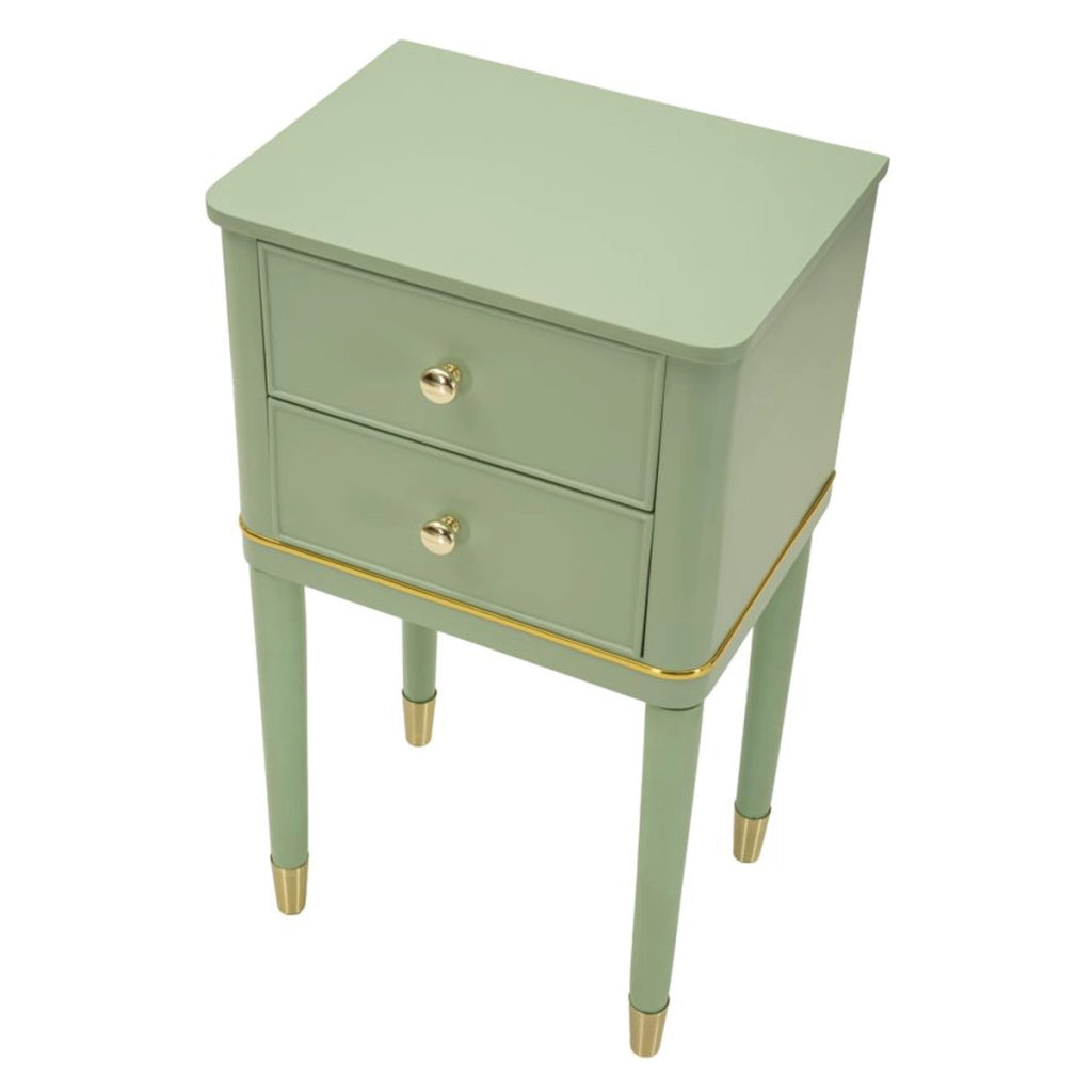 Comodino Camille in legno verde salvia con dettagli oro