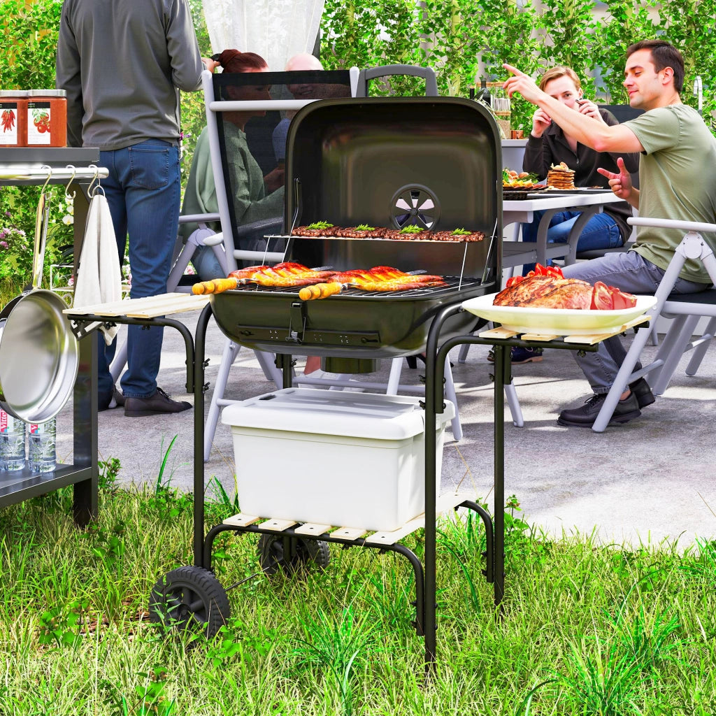 Barbecue con Carrello a Carbone ¨C Zephmum ¨C 1840 cm2, Griglia, Coperchio, Ripiani, Ruote, Nero