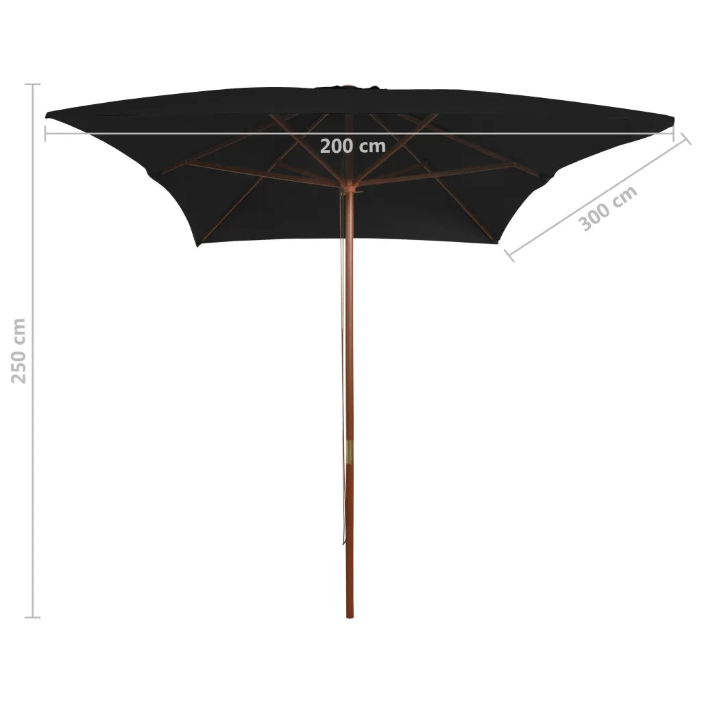 Ombrellone da Giardino-Ombrello da Balcone con Palo in Legno Nero 200x300 cm