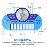 Batteria Musicale Giocattolo con Microfono Pianola Piatto DJ e Lettore MP3 Blu