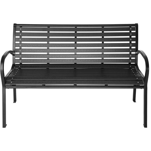 Panchina da Esterno Giardino Panca Polywood Struttura in Acciaio Nero 126x81x62