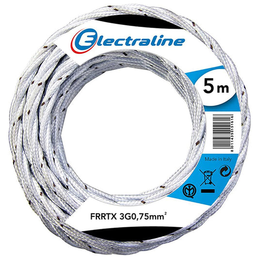 Cavo Elettrico in Tessuto FRRTX 5mt Intrecciato per Lampada e Lampadario Bianco