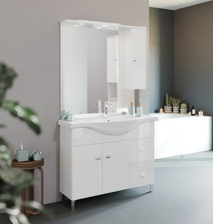 Mobile da Bagno a Terra Moderno con Lavabo Specchio Led Bianco Savinidue