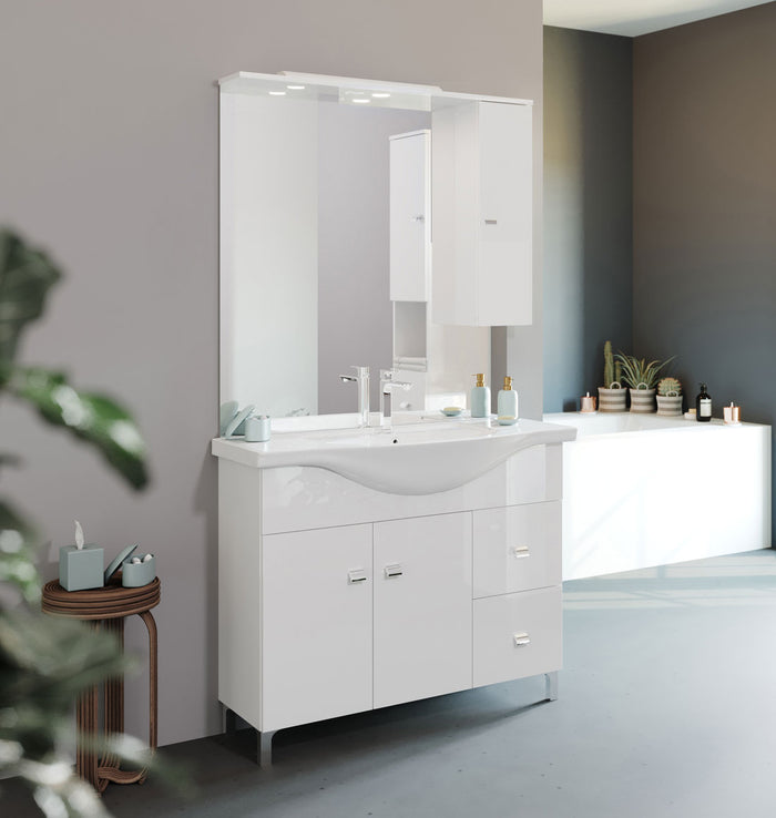 Mobile da Bagno a Terra Moderno con Lavabo Specchio Led Bianco Savinidue
