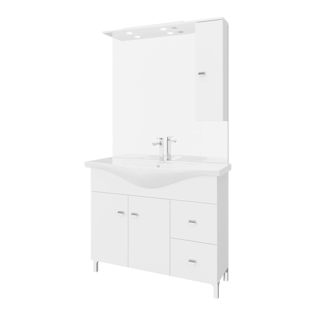 Mobile da Bagno a Terra Moderno con Lavabo Specchio Led Bianco Savinidue