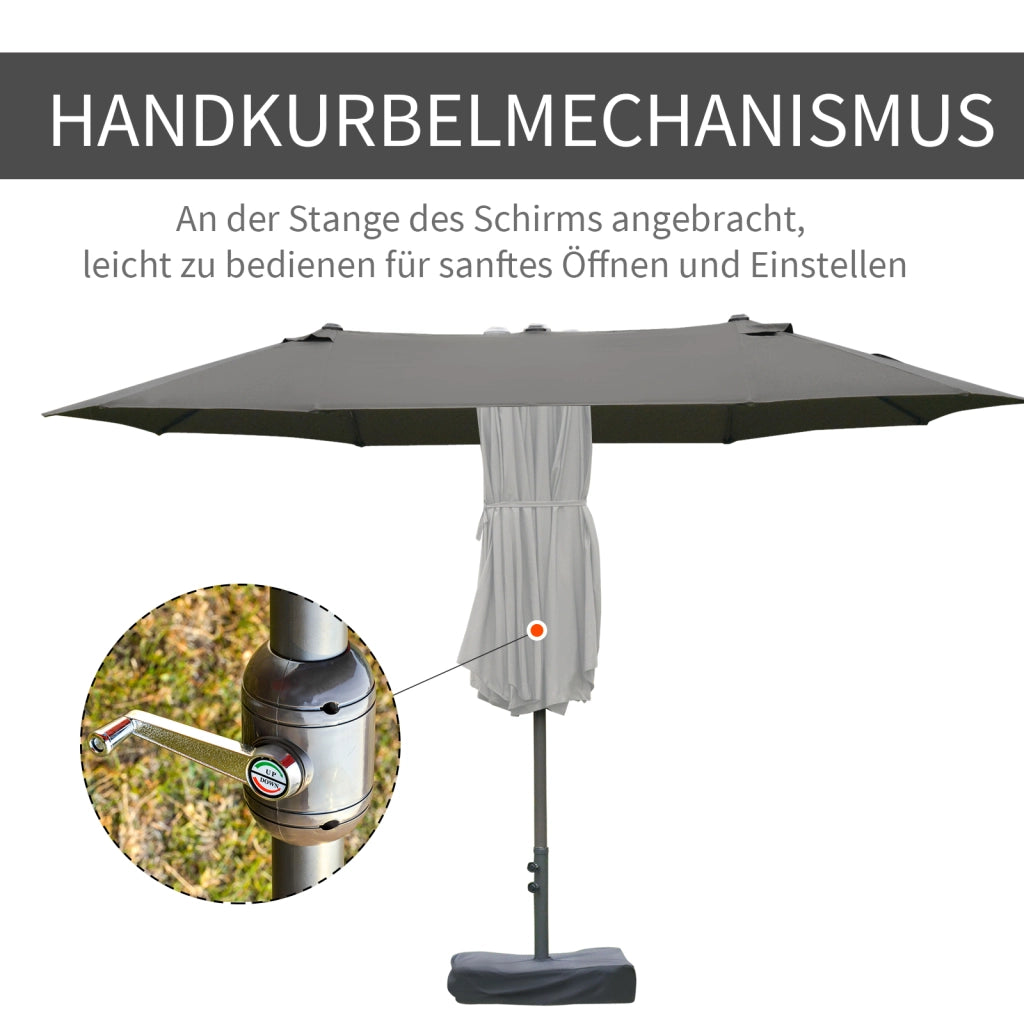 Doppio parasole ovale grigio scuro 460 x 270 x 240 cm da giardino e patio con supporto e manopoli regolabili