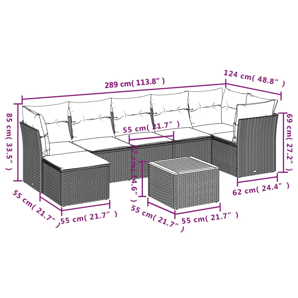 Set Divano da Giardino 8 pz con Cuscini Grigio in Polyrattancod mxl 114405