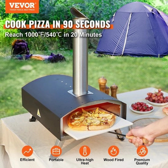 Forno per Pizza da Esterno - Forno Pizza Portatile - Dimensione 304,8 mm - Forno Pizza a Gas Legna Pellet Carbone - Forno Pizza in Acciaio Inossidabile - Massimo 540°C - Griglia in Acciaio Inossidabile - Ideale per Giardino Esterno Festa Campeggio