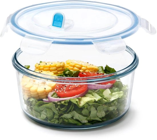 Contenitori in vetro da 1,6L con coperchi, contenitori di cibo rotondi con coperchi, piccole scatole da pasto
