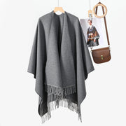 Nuovo scialle in tinta unita in stile coreano, elegante e versatile, con nappe, pi¨´ spesso e adatto come capospalla.