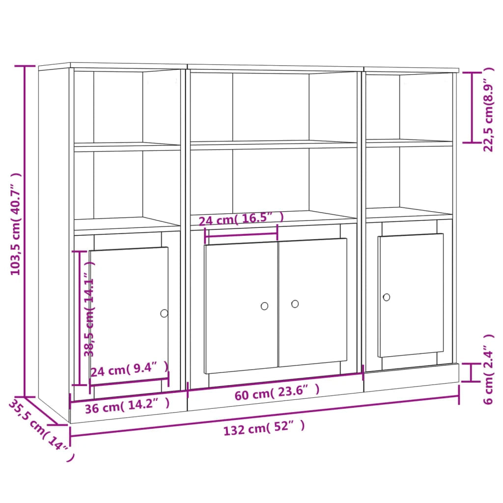 Buffet credenza cassettiera armadio mobile contenitore organizer per cucina soggiorno salotto 3 pezzi legno ingegnerizzato marrone 02_0037051