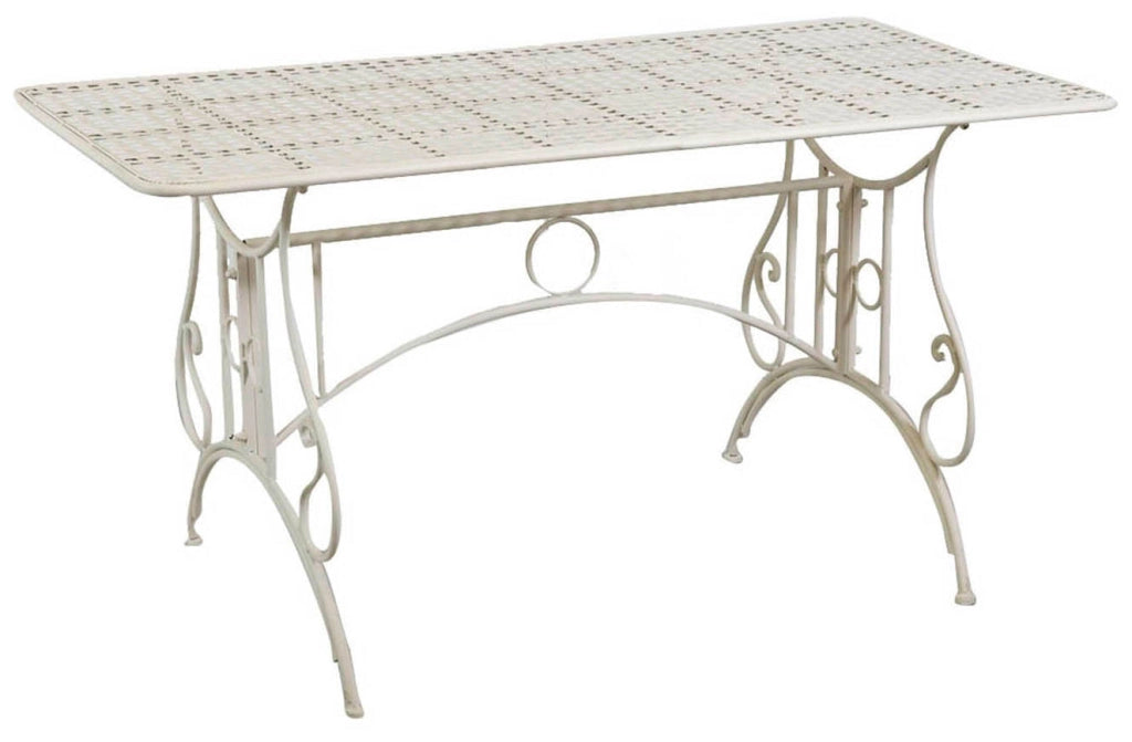 Biscottini Tavolo in ferro battuto smontabile finitura bianca anticata 150x80x77 cm