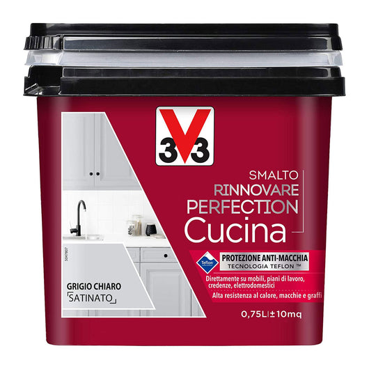 V33 Smalto Rinnovare Perfection Cucina Muri Piastrelle Mobili Metallo Satinato Colore: Grigio Chiaro Satinato