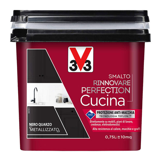 V33 Smalto Rinnovare Perfection Cucina Muri Piastrelle Mobili Metallo Satinato Colore: Nero Quarzo Metalizzato