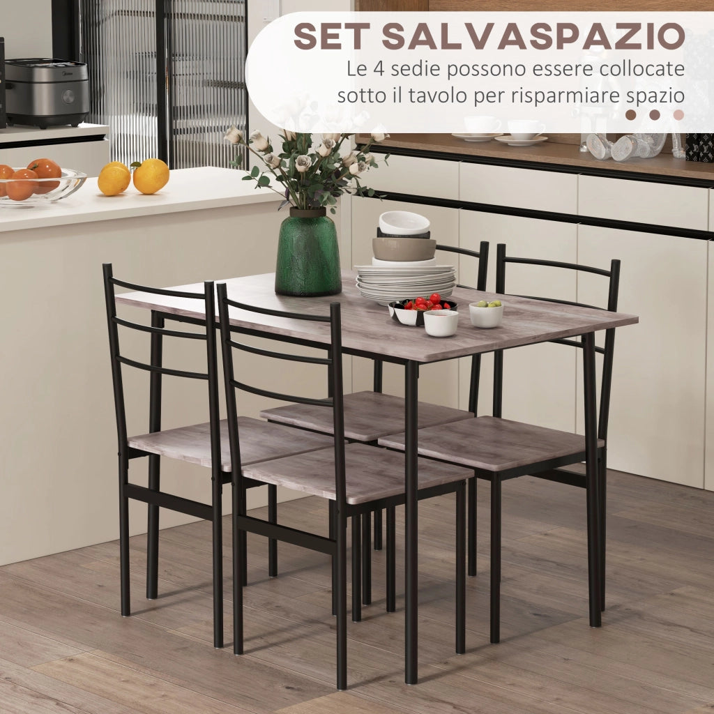 Set Tavolo da Pranzo e Sedie 5 Pezzi ¨C Minimal ¨C Bianco, Legno e Acciaio