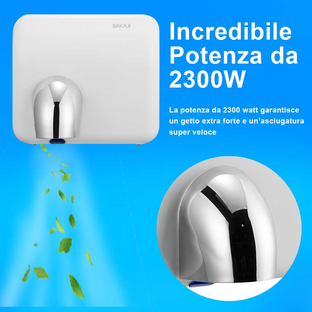 Asciugamani Automatico Elettrico Hotel Aria Calda a Parete 2300W con Fotocellula