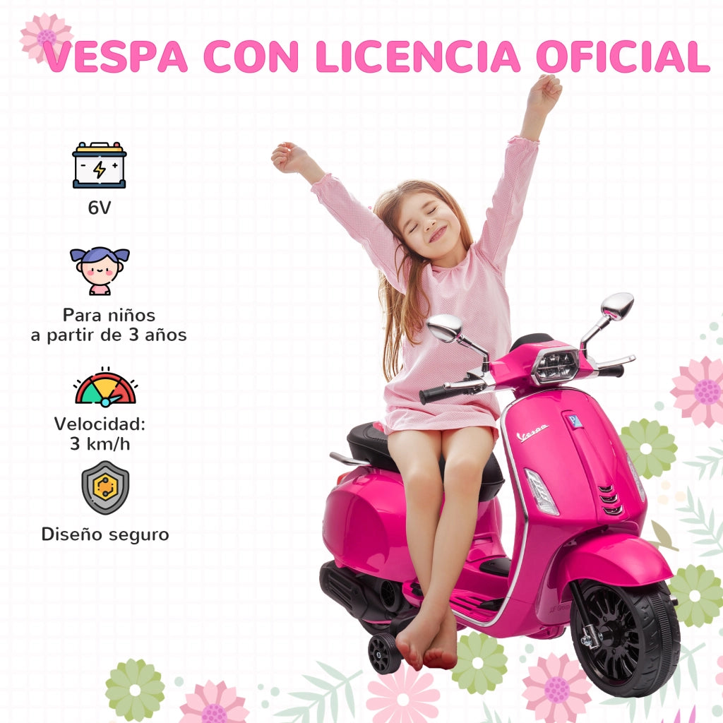Moto Elettrica Bambini Vespa con USB MP3 LED Radio FM ¨C zephmum ¨C Rosa 3 km/h 35kg