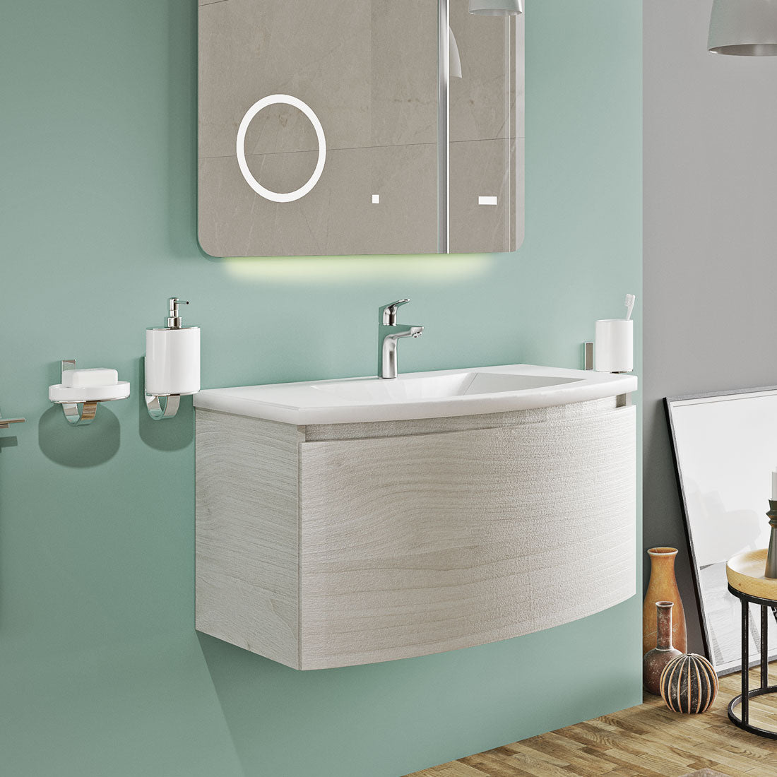 Composizione Bagno con Mobile Sospeso Curvo Moderno en Lavabo Sole Savinidue