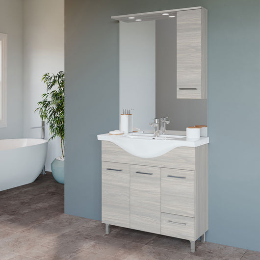 Mobile Bagno Composizione con Lavabo Lampada Led Rovere Grigio Venere Savinidue