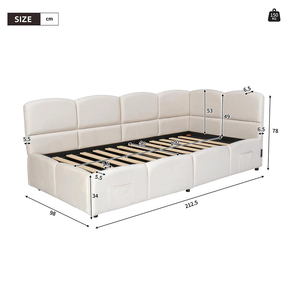 Letto giorno 90x200cm?- Xylo - velluto USB cassetto beige