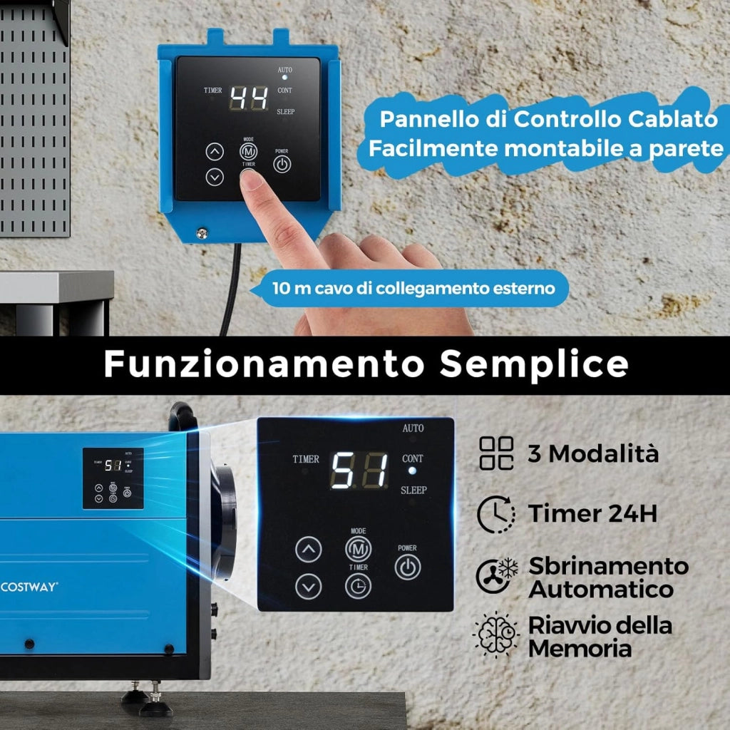 58,5/73,5 L Deumidificatore Commerciale, Deumidificatore Industriale con 3 Modalità e Timer 24H, Sbrinamento Automatico per Cantina Magazzino (58,5 L/giorno Blu)