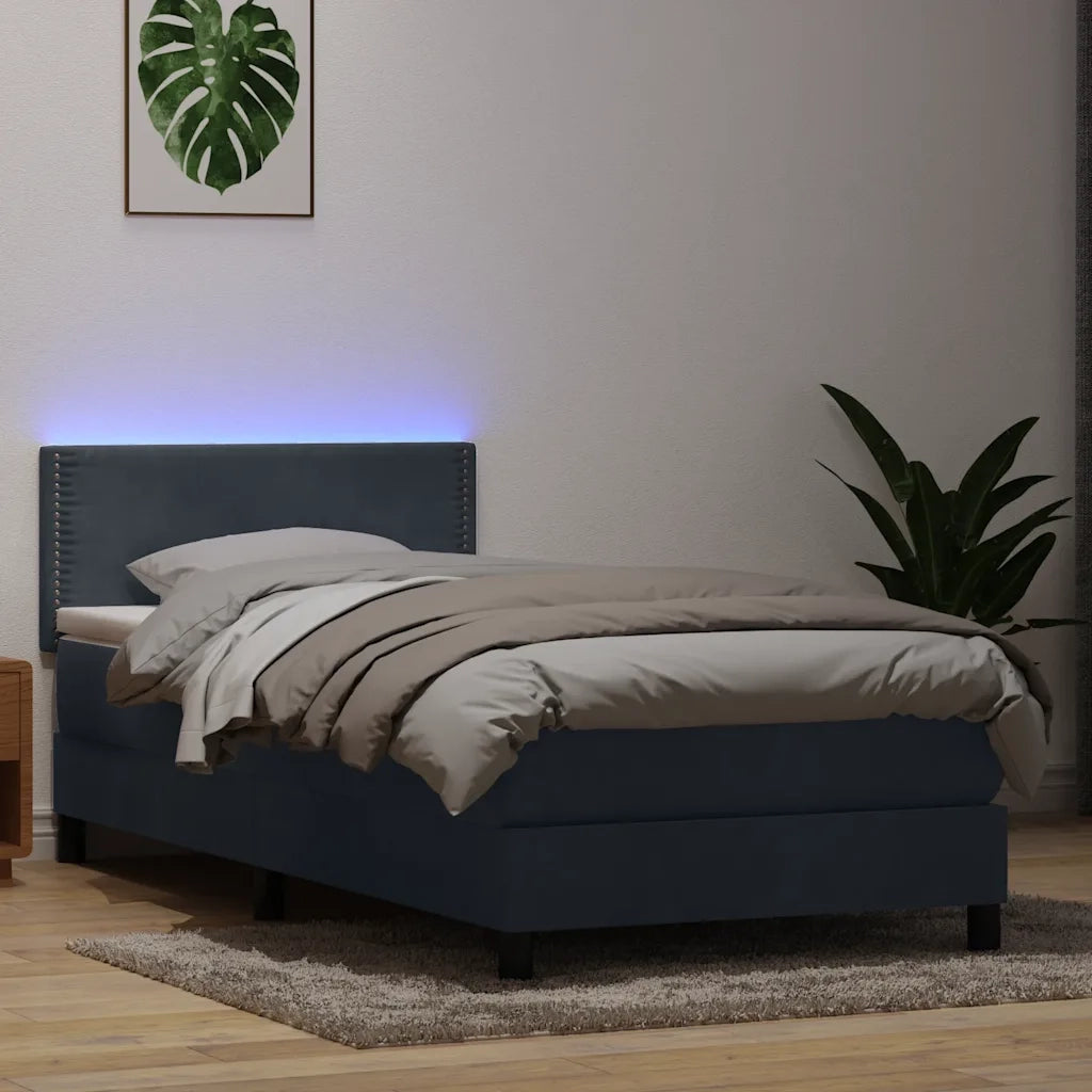 Letto a Molle con Materasso e LED Grigio Scuro 90x220 cm Velluto 3316816